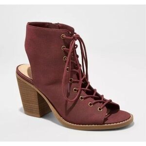 Mossimo Shoes Womens 11 Burgundy Maroon LaceUp Sandal Open Toe‎ Block Chunk Heel